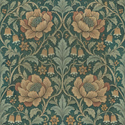 Botanical Floral Wallpaper Dark Teal Scrolling Vines design