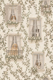 Dogs Balcony Wallpaper Watercolor European Facade design