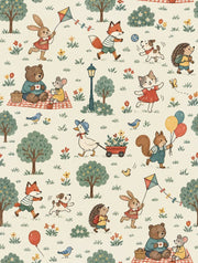 Woodland Animals Wallpaper Muted Green Park Scene design