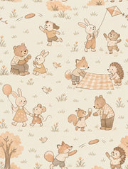 Woodland Animals Wallpaper Muted Green Watercolor Pattern design