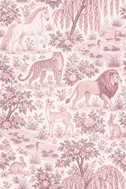 Woodland Animals Pond Wallpaper Vintage Toile On White Background design