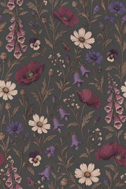 Wildflower Wallpaper Dark Floral Vintage Botanical On Charcoal Gray design