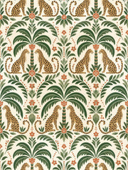 Leopard Wallpaper Tropical Palm Leaves On Cream Background design