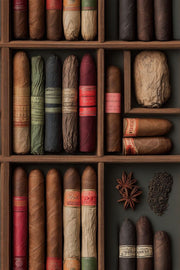 Cigar Humidor Wallpaper Dark Wooden Shelf Pattern design