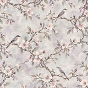 Cherry Blossom Birds Wallpaper Watercolor Branches Soft Gray design