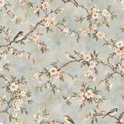 Cherry Blossoms And Birds Wallpaper Chinoiserie Garden In Light Blue design