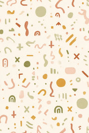 Abstract Doodle Shapes Wallpaper Earth Tone Cream Background design