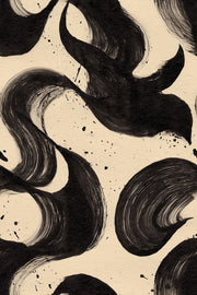 Abstract Brushstroke Wallpaper Black Ink On Cream Background design