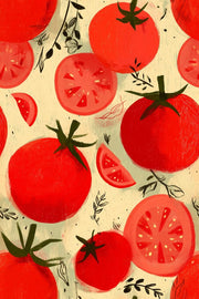 Tomatoes Wallpaper Hand Painted Red Botanical Pattern design