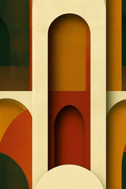 Abstract Arches Wallpaper Terracotta Ochre Dark Green design