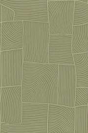Sage Green Geometric Blocks Wallpaper Curved Line Pattern design