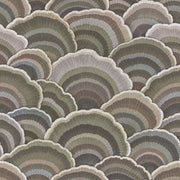 Overlapping Fan Scallops Wallpaper Muted Gray Taupe Olive design