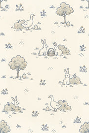 Rabbits And Ducks Easter Eggs Wallpaper Cream Toile design