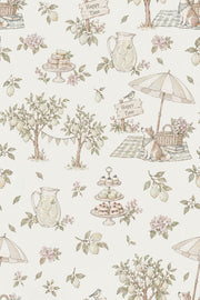Lemon Garden Picnic Wallpaper Pastel Watercolor design