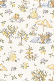 Lemon Garden Picnic Wallpaper Watercolor Gingham design