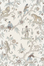 Chinoiserie Tigers Lions And Figures Wallpaper Ivory Botanical Toile design