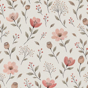 Pink Watercolor Flowers Wallpaper Cream Botanical design