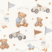 Teddy Bear And Duck Wallpaper Vintage Toy Gingham Pattern design