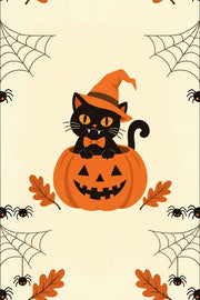 Black Cat Halloween Wallpaper Witch Hat Pumpkin Pattern design