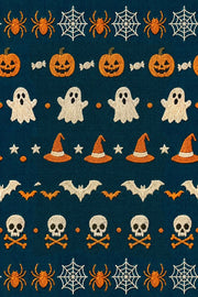 Halloween Icons Wallpaper Dark Teal Embroidered Pattern design