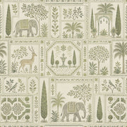 Elephant Wallpaper Sage Green Toile Botanical Garden design