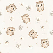 Cute Owl Wallpaper Hand Drawn Floral Pattern In Cream Beige Brown design