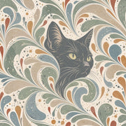 Black Cat Wallpaper Paisley Swirls On Cream Background design