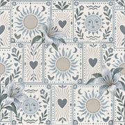 Lily Sun And Moon Wallpaper Folk Art Tile Pattern design