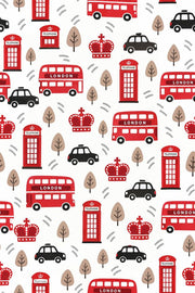 London Icons Wallpaper Red Buses And Phone Booth Pattern design