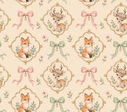 Woodland Animals Wallpaper Watercolor Medallion Pattern On Cream Background design