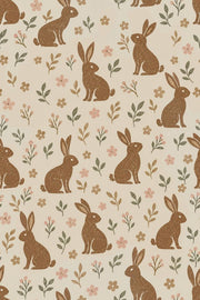 Bunny Wallpaper Vintage Floral Botanical Cream Background design