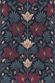 Large Floral Wallpaper Dark Navy Botanical Pattern design