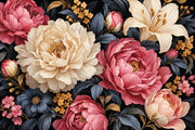 Peony And Lily Blooms Wallpaper Dark Floral Wall Mural design