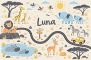 Cute Safari Animals Wallpaper Personalized Name Wall Mural design