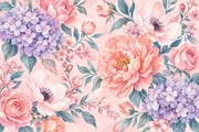 Pink Roses And Hydrangeas Wallpaper Watercolor Floral Wall Mural design
