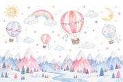 Hot Air Balloons And Sleeping Sun Wallpaper Pastel Nursery Wall Mural design