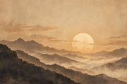 Sepia Misty Mountains Wallpaper Vintage Sun Wall Mural design
