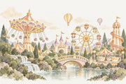 Fairytale Amusement Park Wallpaper Pastel Storybook Wall Mural design