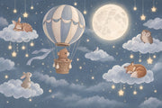 Hot Air Balloon Nursery Wallpaper Moonlit Animals Wall Mural design