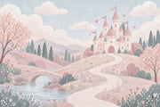 Pink Fairy Tale Castle Wallpaper Pastel Landscape Wall Mural design