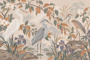 Herons And Iris Pond Wallpaper Muted Green Chinoiserie Wall Mural design