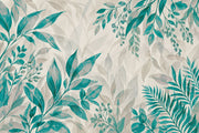 Teal Leaf Branches Wallpaper Watercolor Botanical Wall Mural design