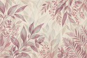 Pink Berry Branches Wallpaper Watercolor Leaves Wall Mural design