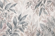 Watercolor Leaves Wallpaper Muted Gray Botanical Wall Mural design