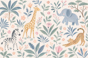 Watercolor Safari Animals Wallpaper Pastel Jungle Wall Mural design