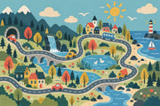 Kids Road Trip Map Wallpaper Sunny Sky Adventure Wall Mural design