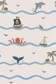 Pirate Ship Wallpaper Pastel Ocean Waves design