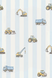 Construction Vehicles Wallpaper Watercolor Striped Pattern design