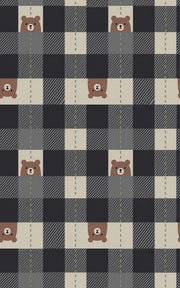 Bear Face Wallpaper Muted Green Checkered Blocks design
