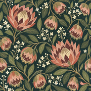 Large Floral Wallpaper Dark Teal Background design